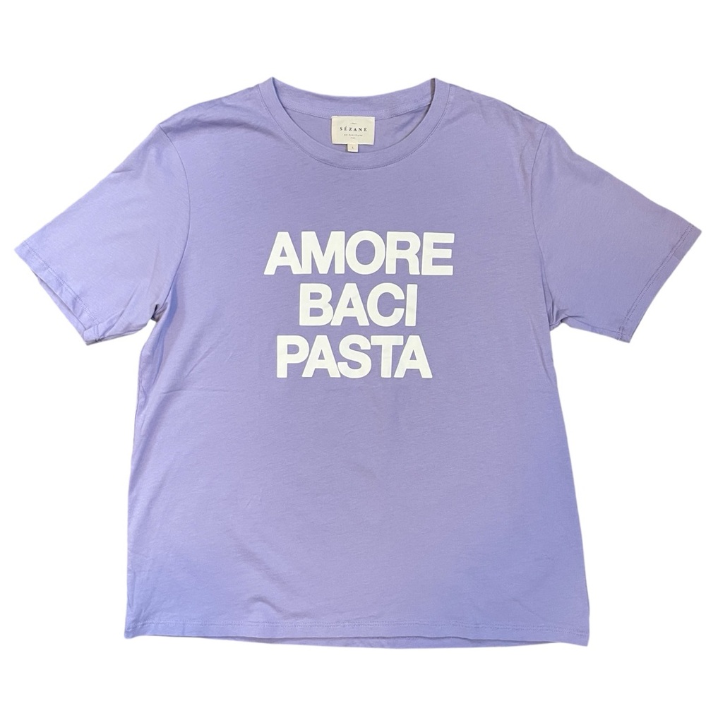 Sezane Amore Baci Pasta Graphic Print Organic Cotton Crew Neck T-Shirt